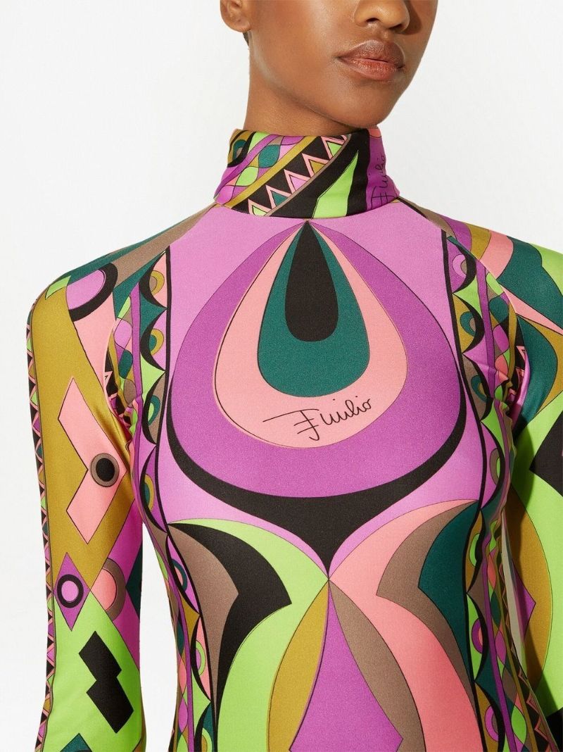 Purple Rombi Print High Neck Top