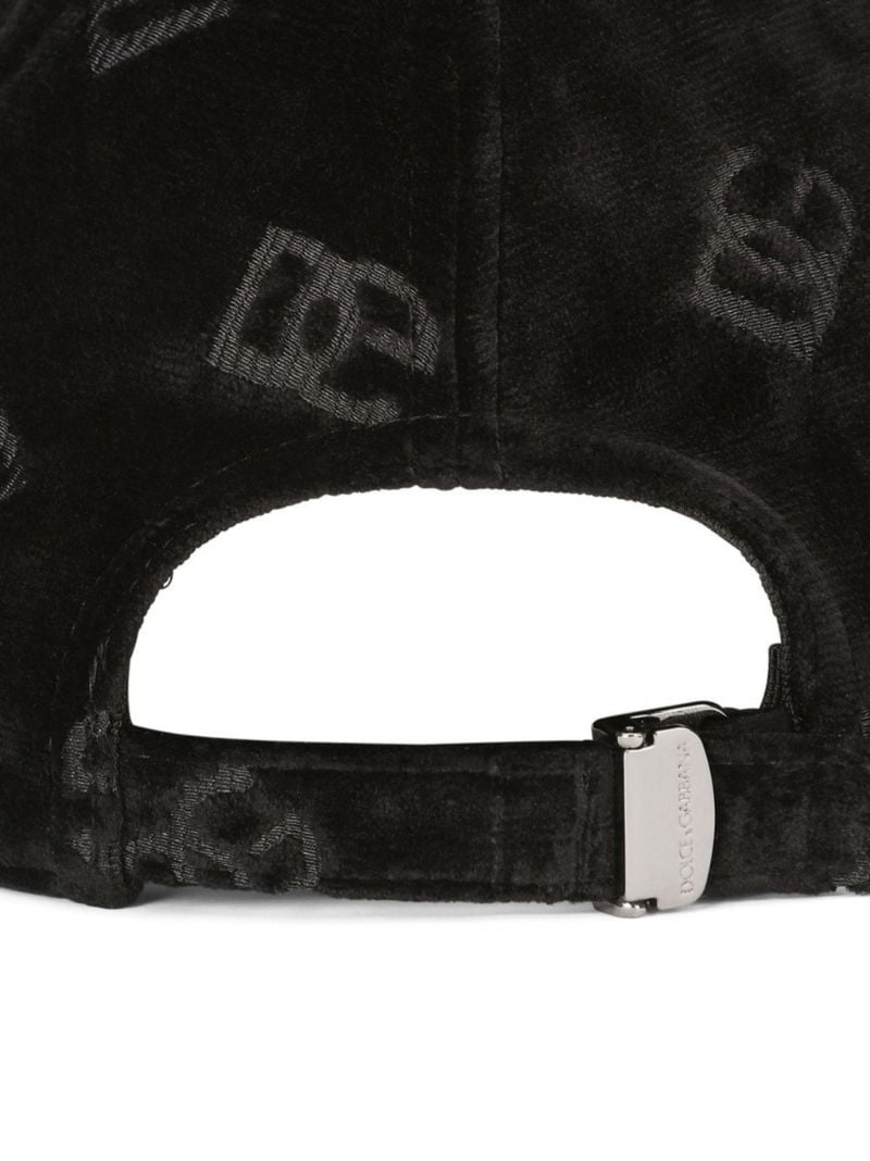 Black Logo Print Velvet Baseball Cap