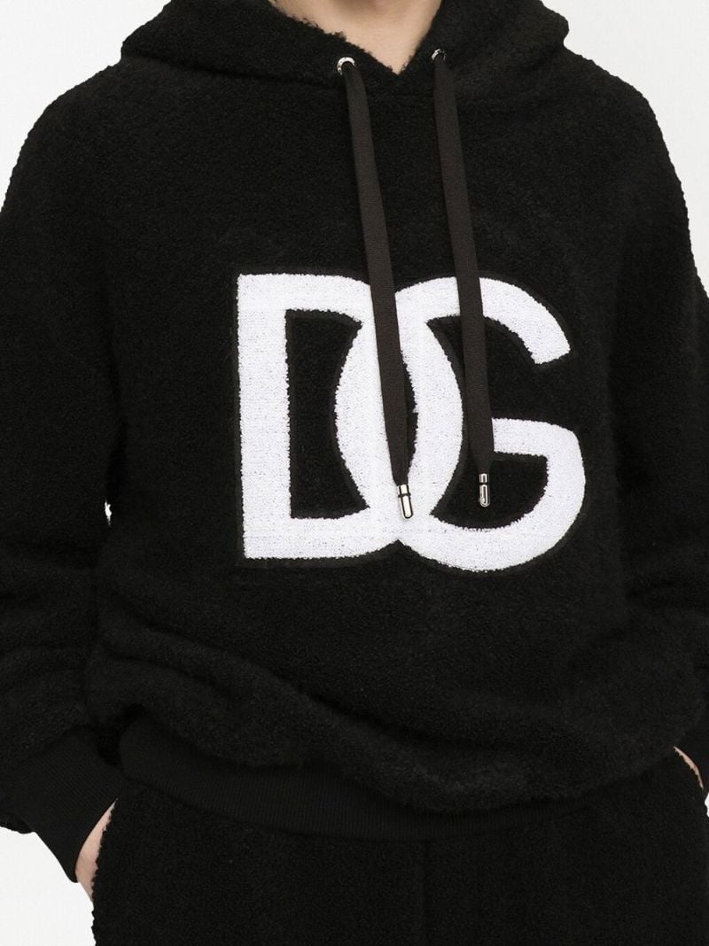Black Towelling Logo Patch Hoodie