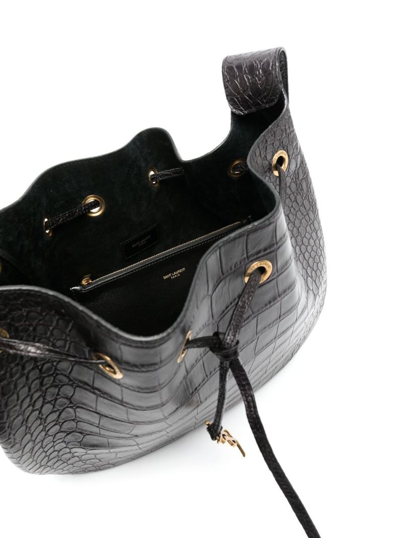 Black Paris Vii Large Mock Croc Leather Bucket Bag