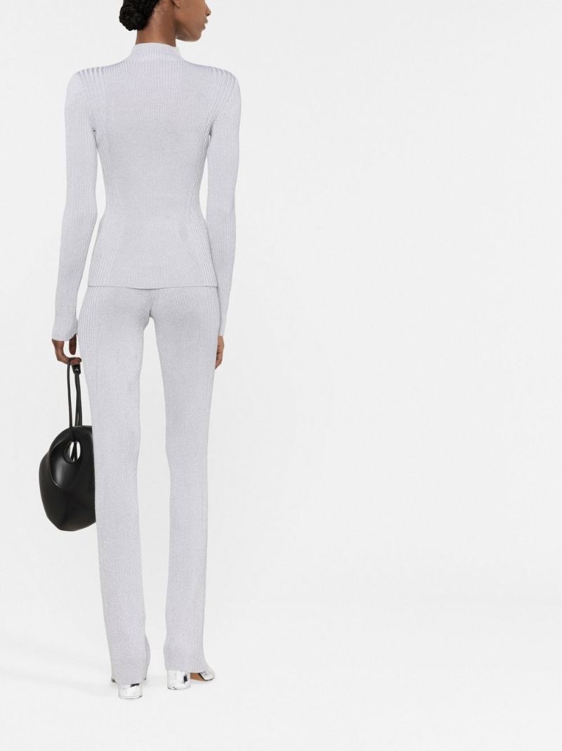 Grey Ribbed Flared Trousers