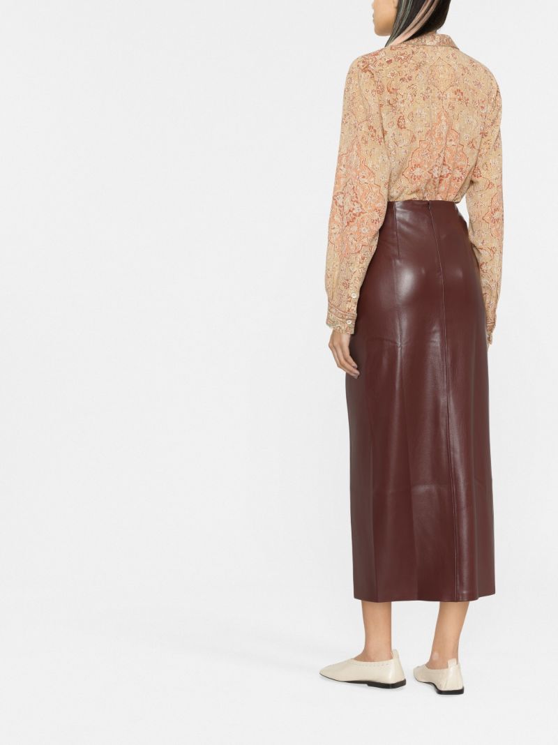 Red Leane Knotted Faux Leather Midi Skirt