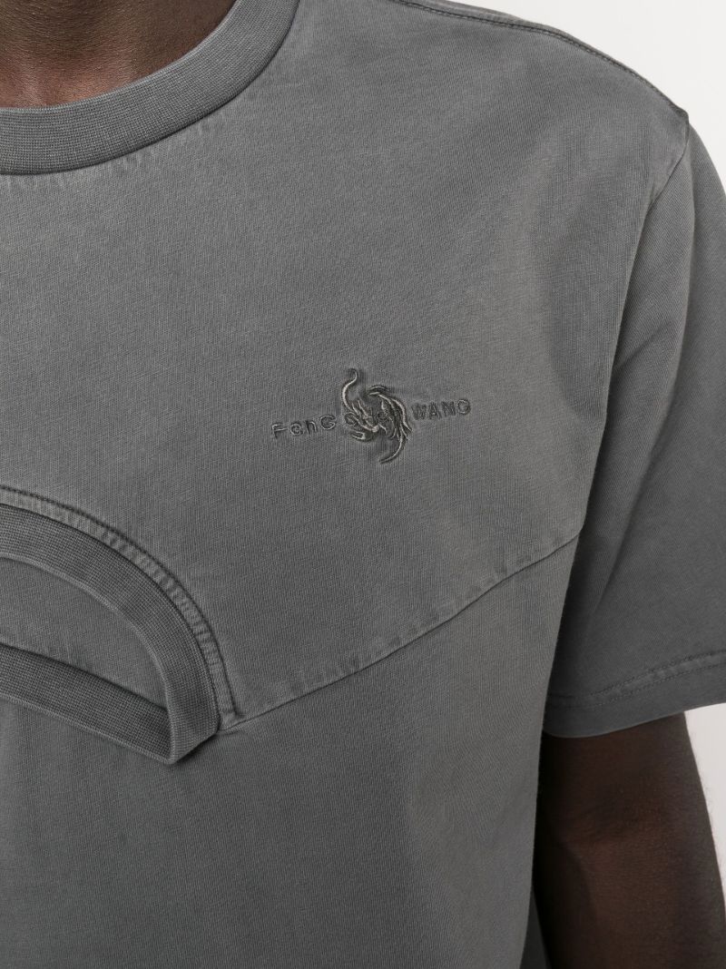 Grey Logo Embroidered Deconstructed T-shirt