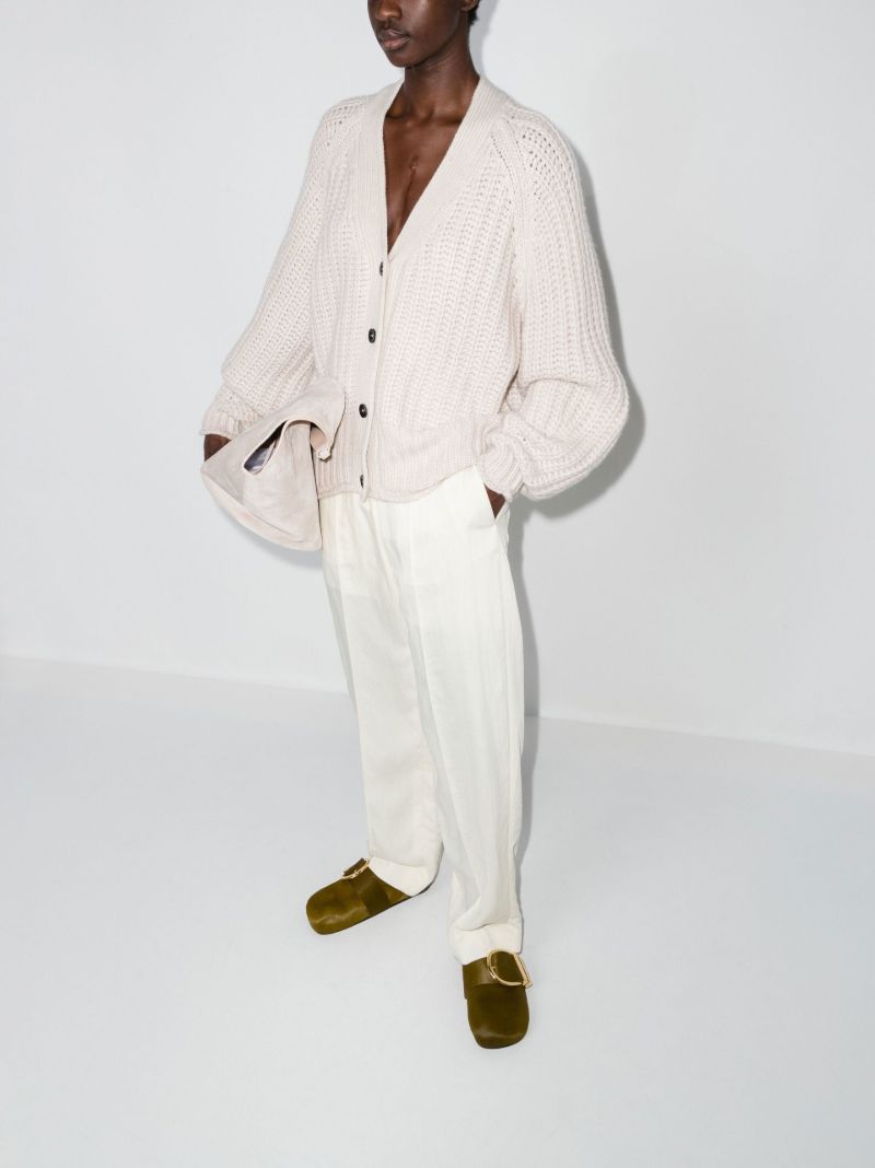 Neutral Rotterdam Puff Sleeve Cashmere Cardigan