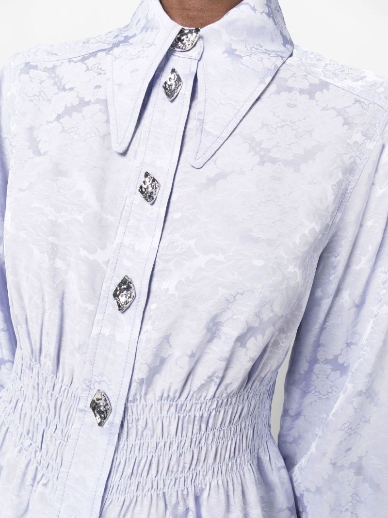 Purple Jacquard Floral Gathered Waist Shirt