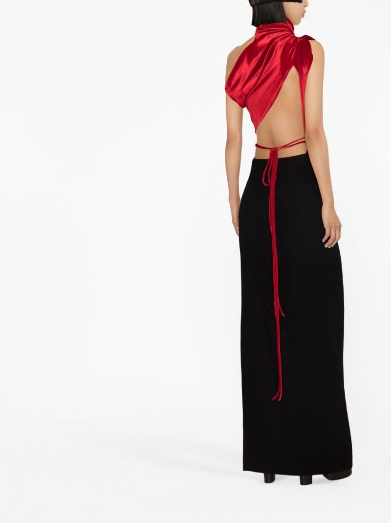 Red Hand-draped Geometric Bodysuit