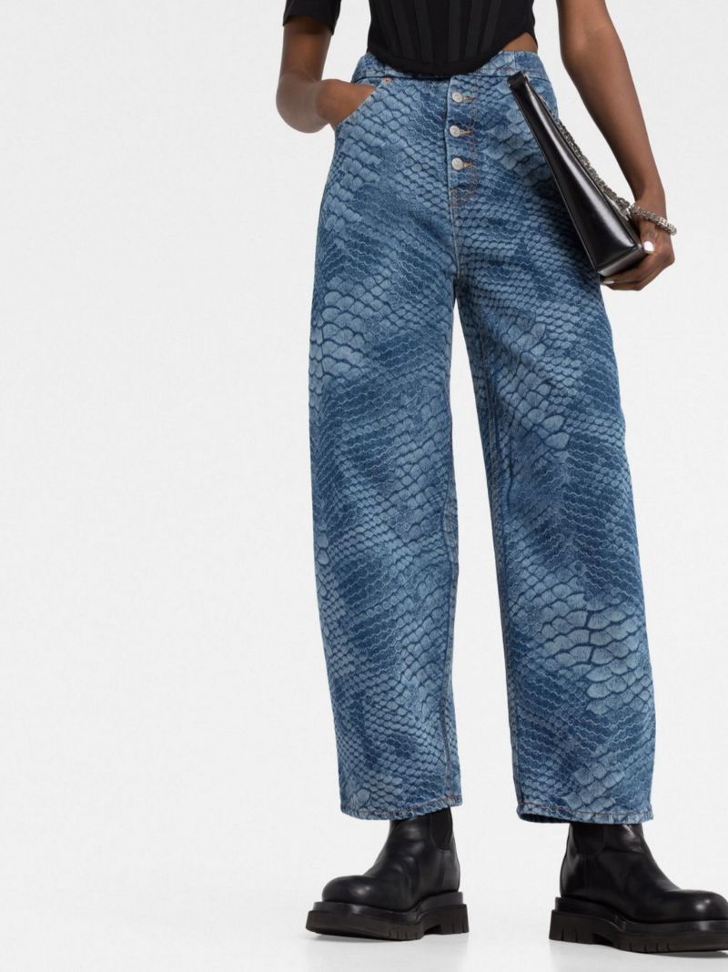 Blue Python Print Straight-leg Jeans
