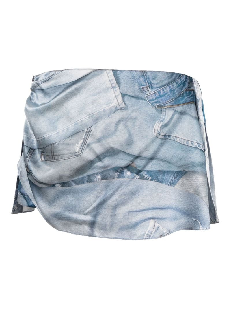 Blue Denim-print Pleated Skort