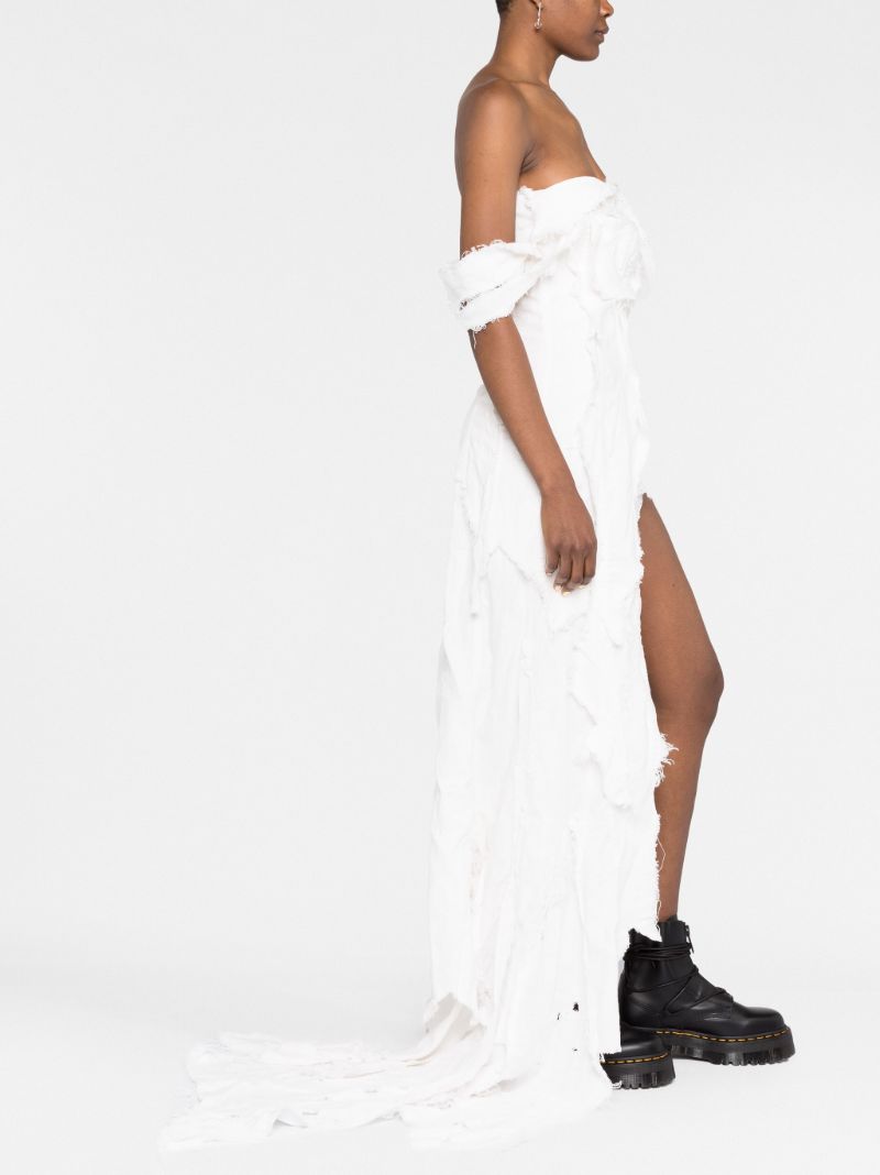 White Frayed Asymmetric Dress