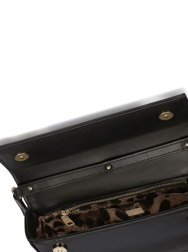 Black Dg Logo Leather Moon Bag