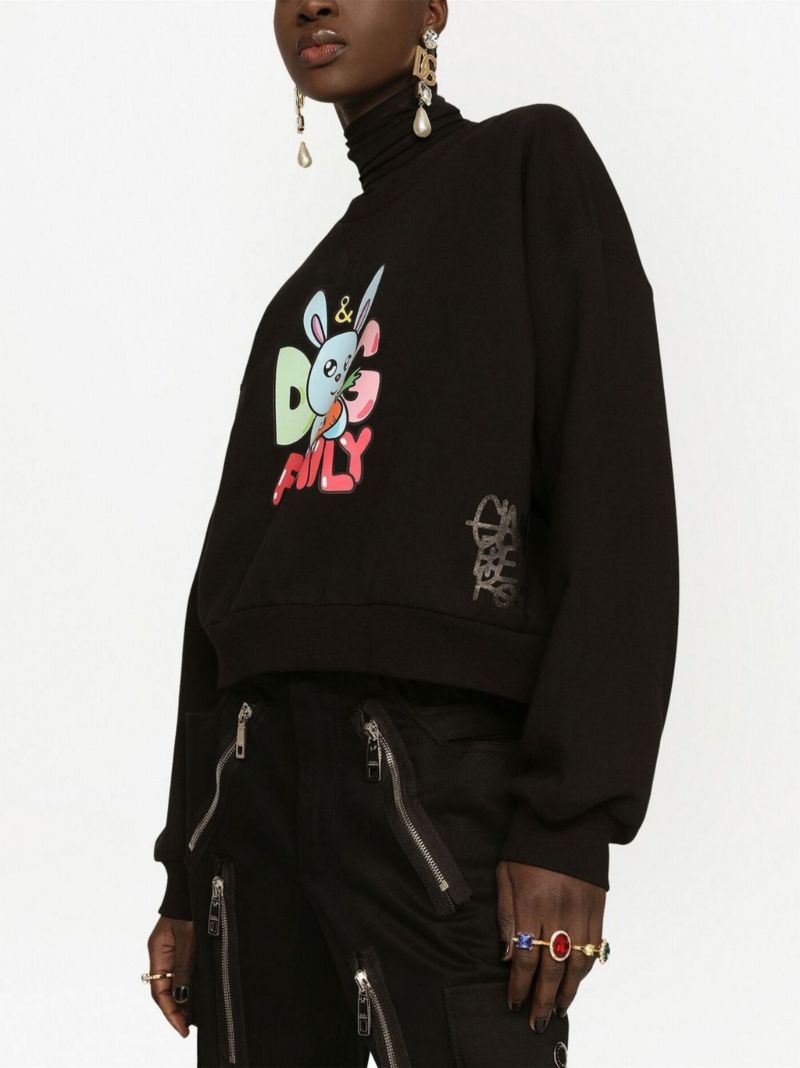 X Gianpiero D'alessandro Black Graphic Print Cropped Sweatshirt