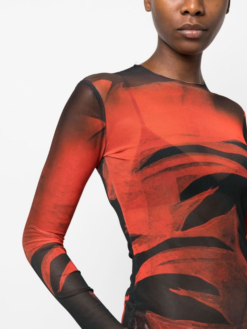 Red Queen Print Mesh Top