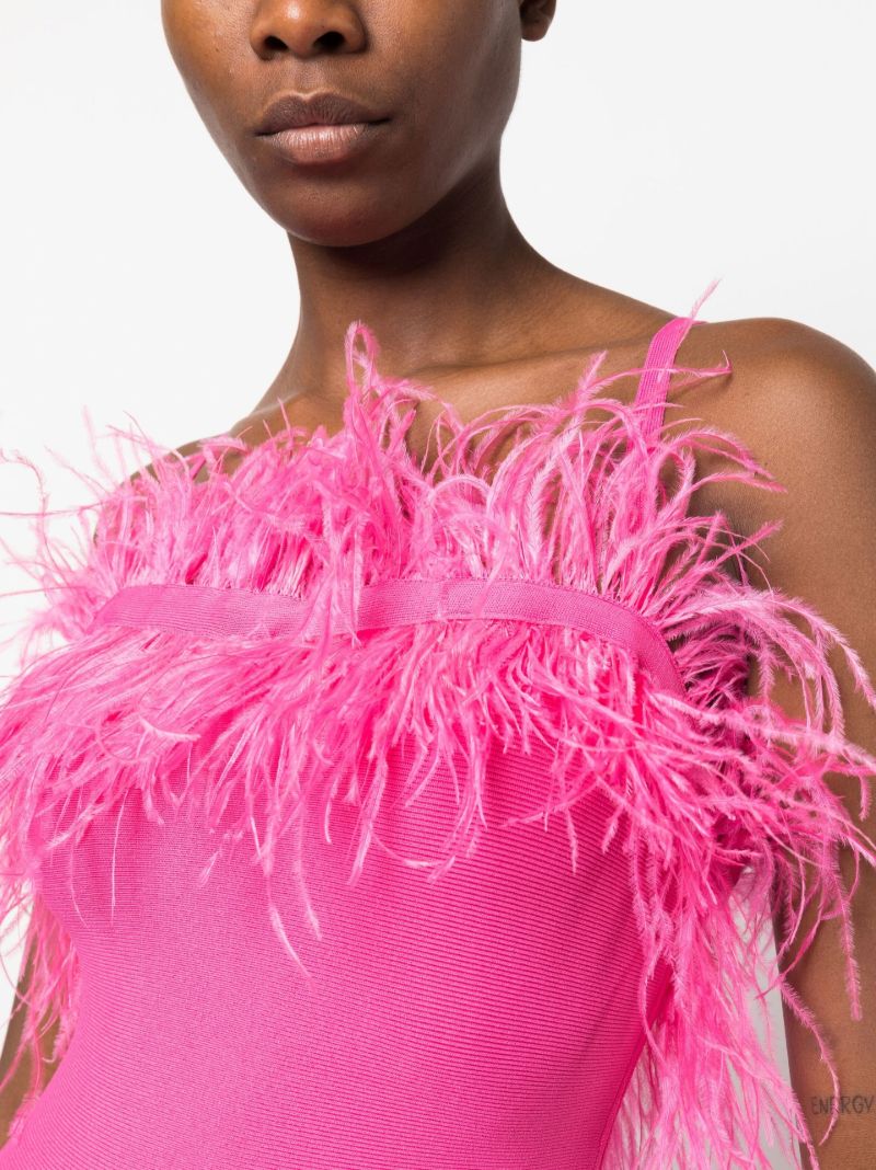 Pink Etta Feather-trim Mini Dress