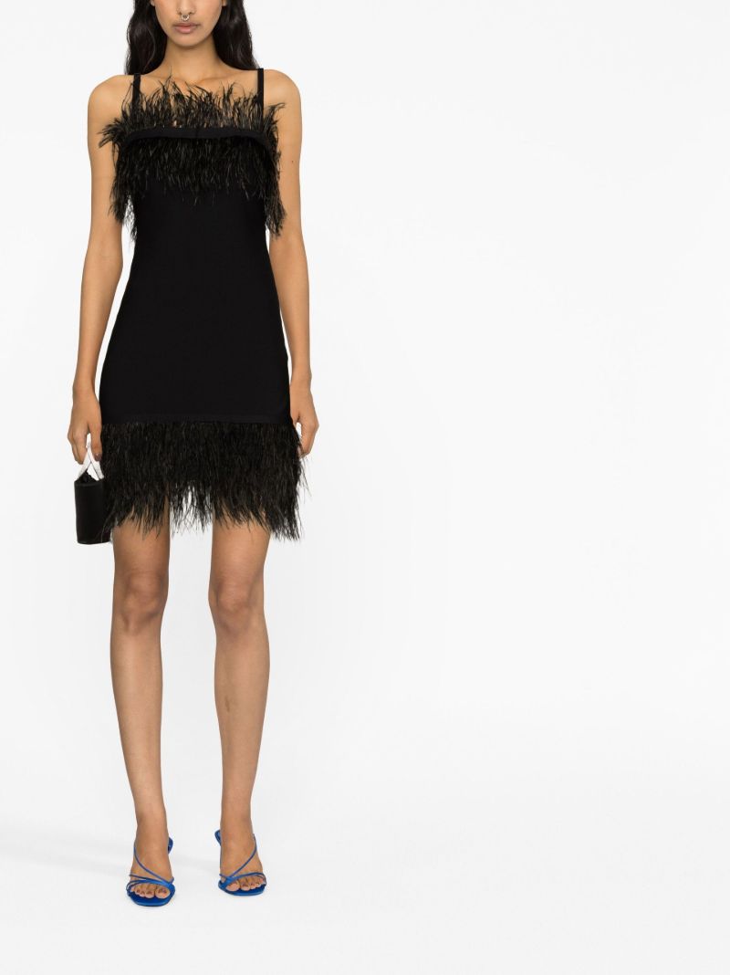 Black Etta Feather-trim Mini Dress