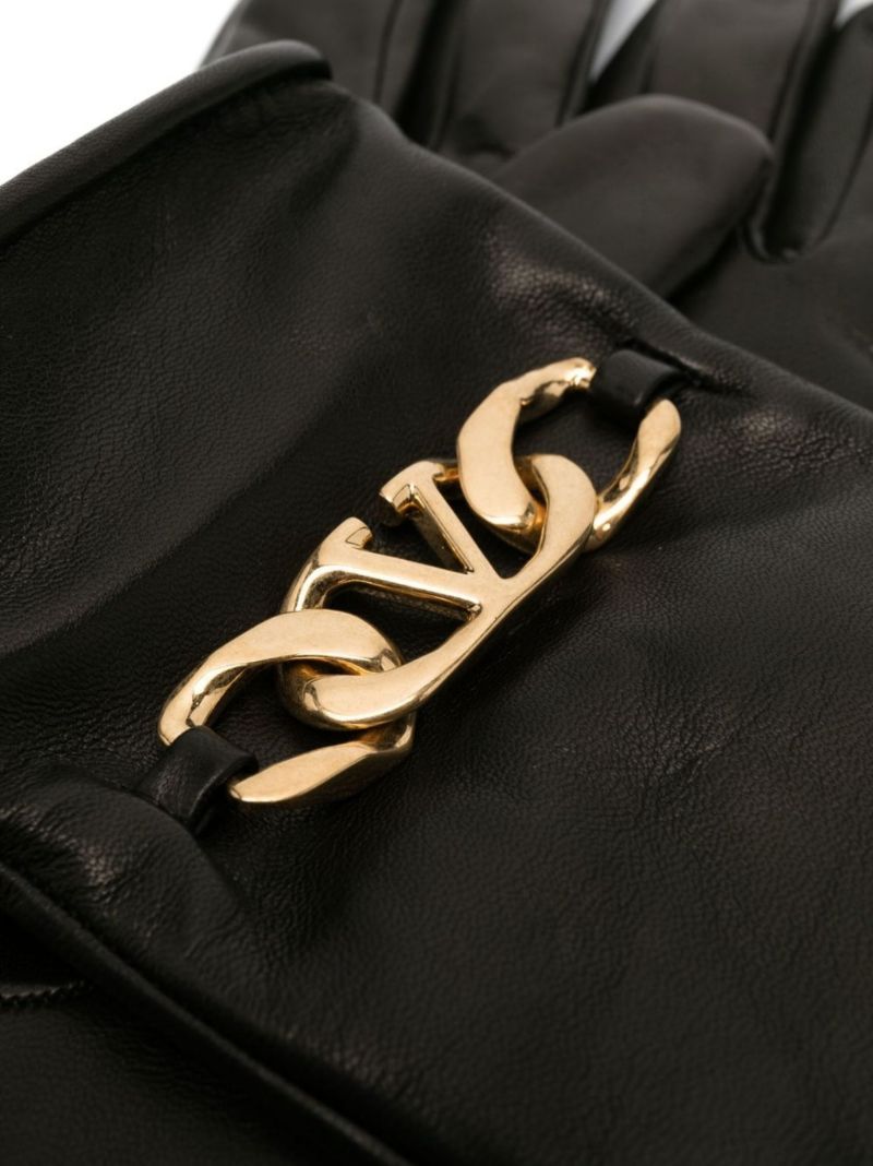 Black Vlogo Leather Gloves