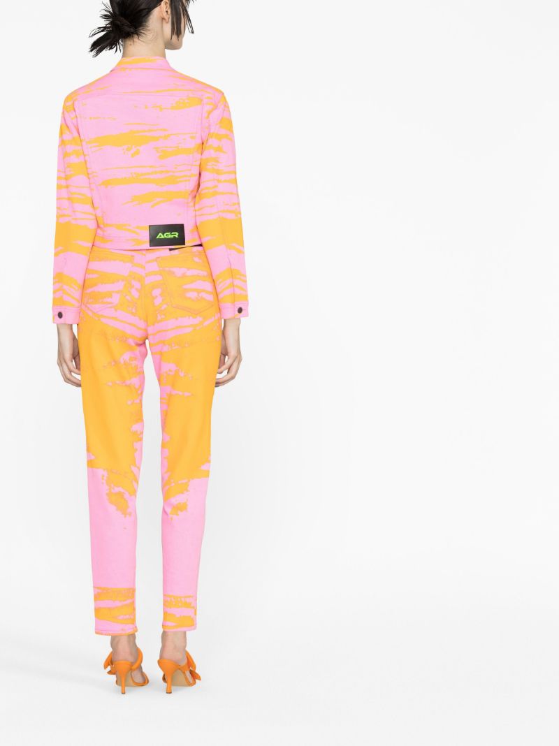Pink Printed Cropped Denim Jacket