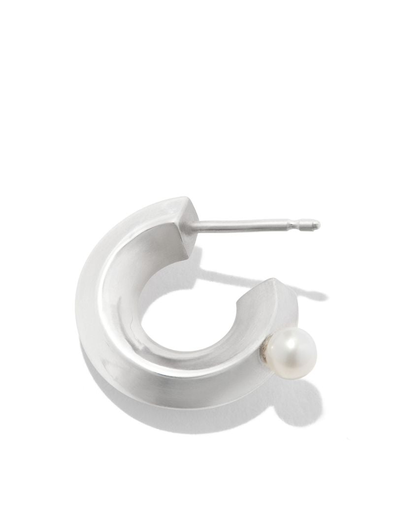 Sterling Silver Floating Pearl Hoop Earring