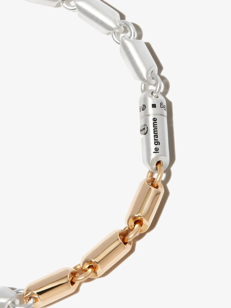 18k Yellow Gold and Sterling Silver Le 27g Segment Brushed Bracelet