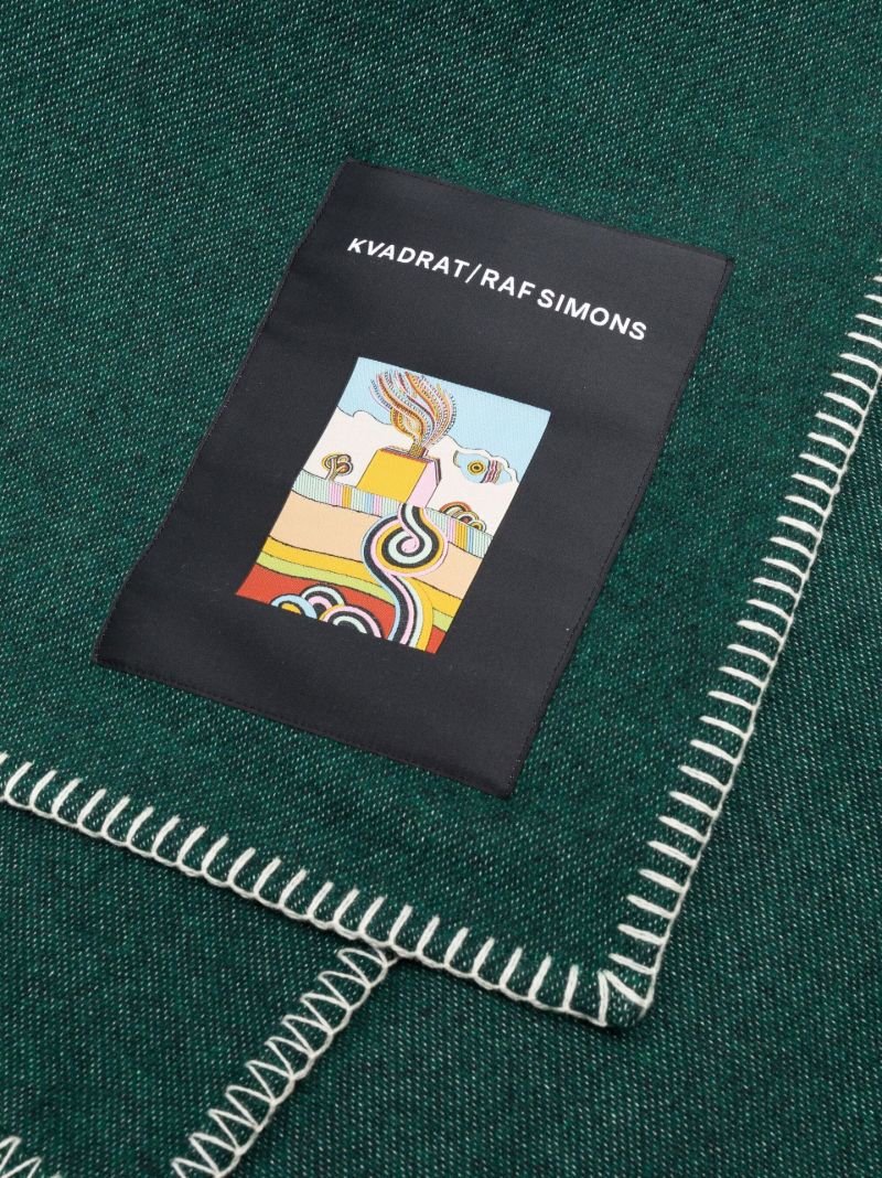 X Raf Simons Green Logo Patch Wool Throw