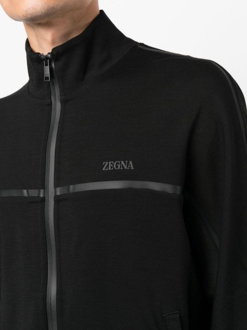 Black Logo Zip-up Wool Jacket
