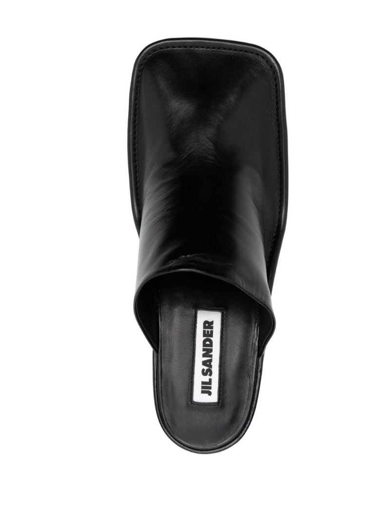 Black 60 Block Heel Leather Mules