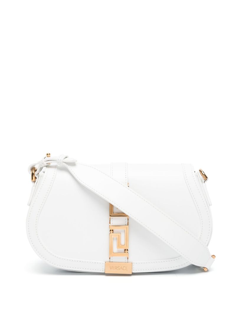 White Greca Goddess Leather Shoulder Bag
