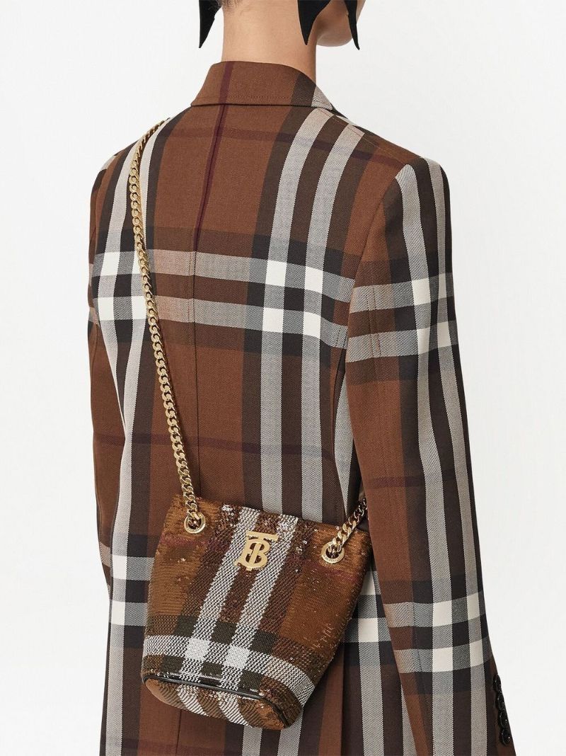 Brown Sequin Check Mini Bag