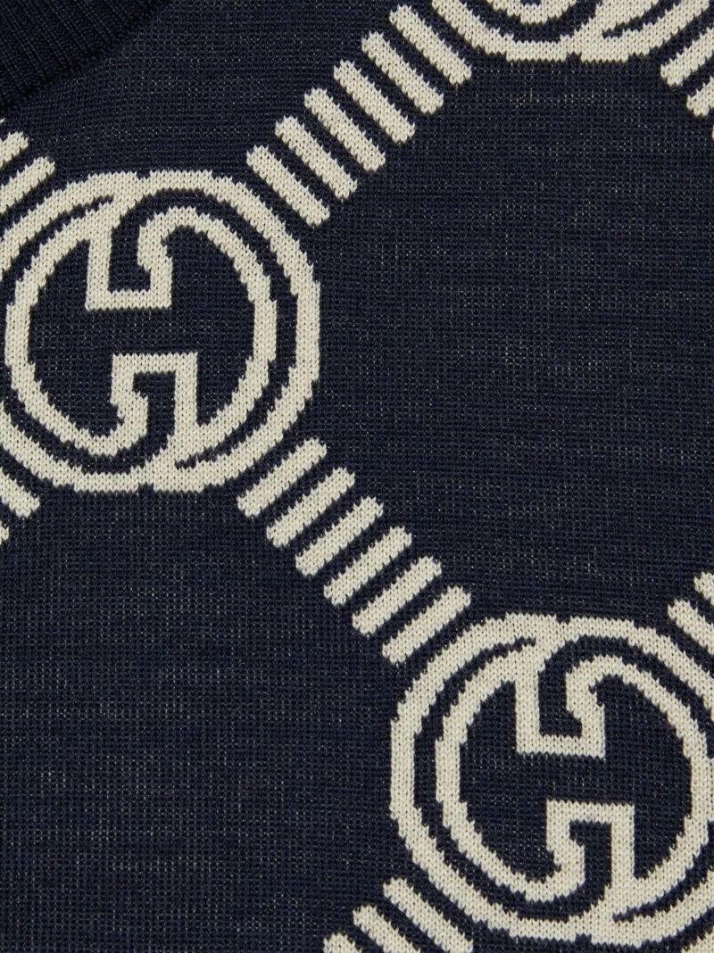 Navy Reversible Gg Jacquard Wool Sweater
