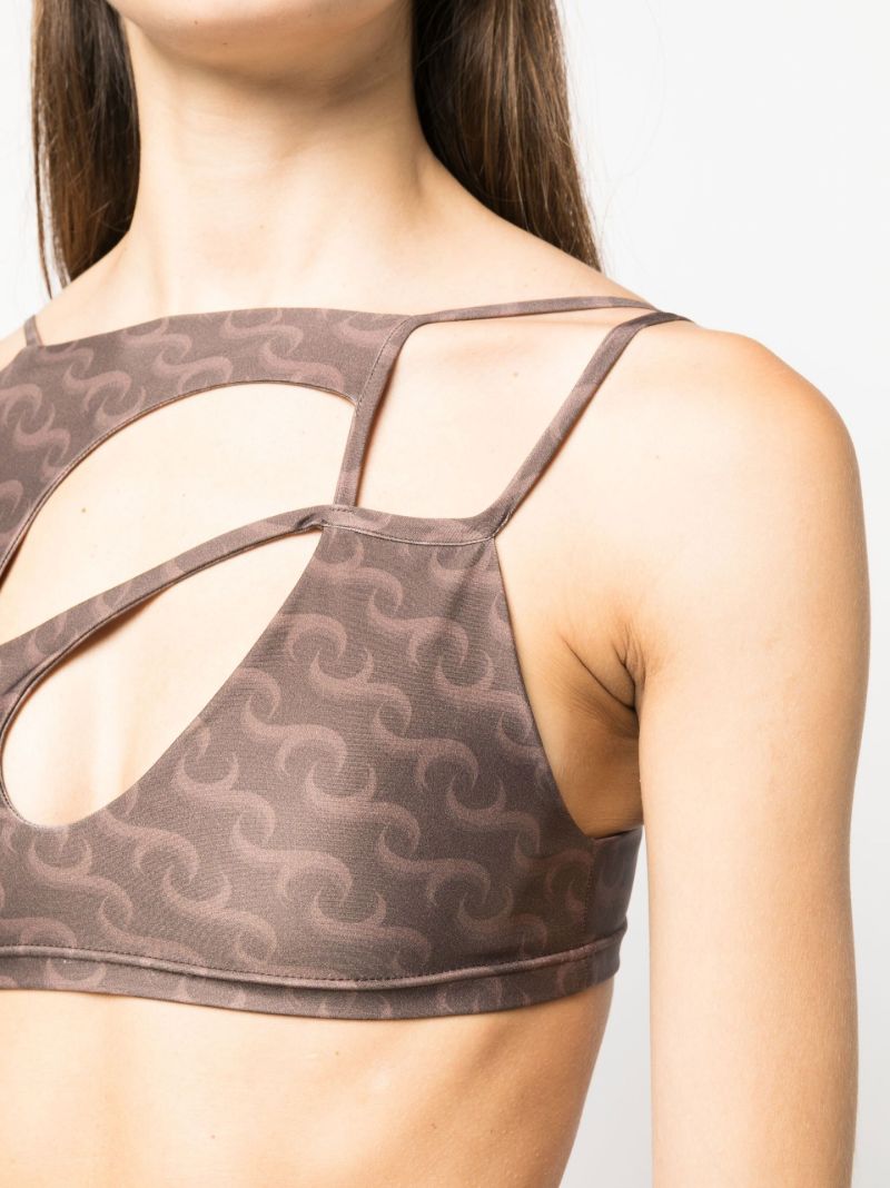 Brown Asymmetric Printed Crop Top