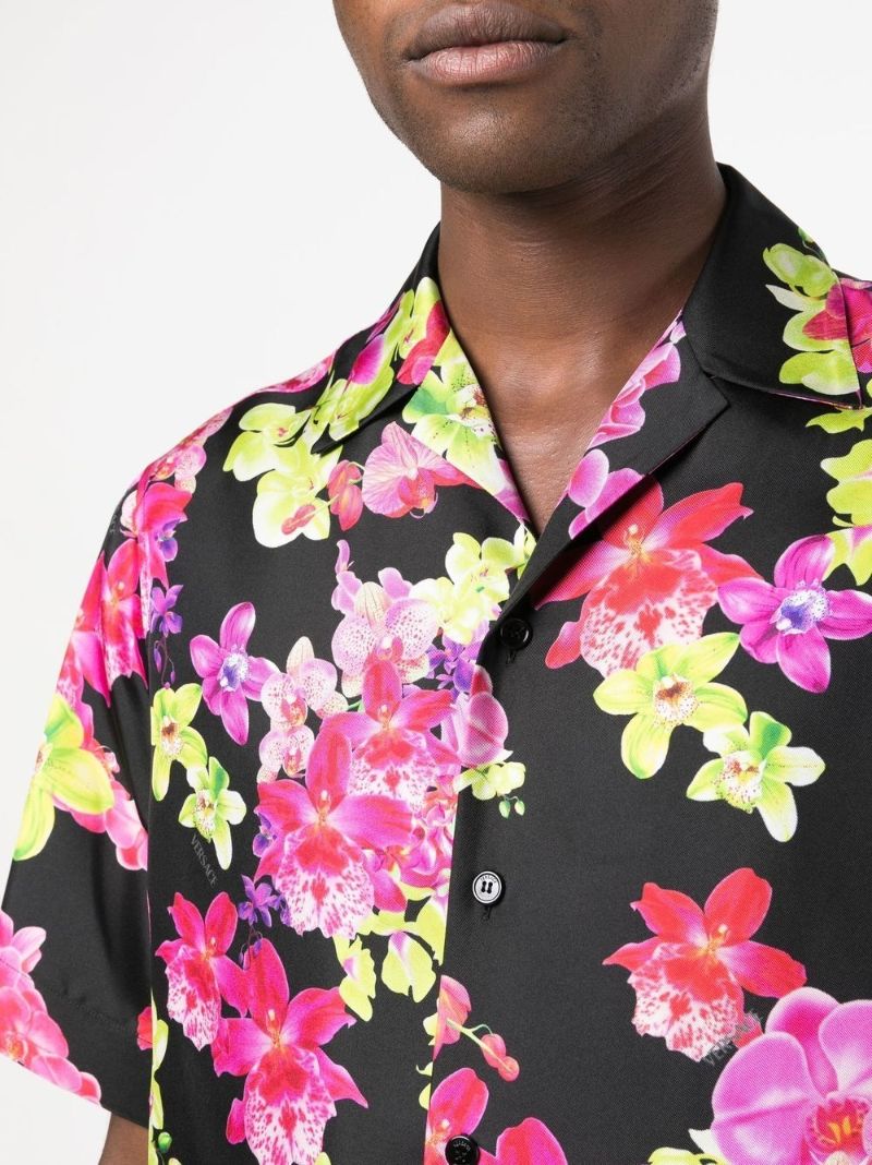Black Floral Print Silk Shirt