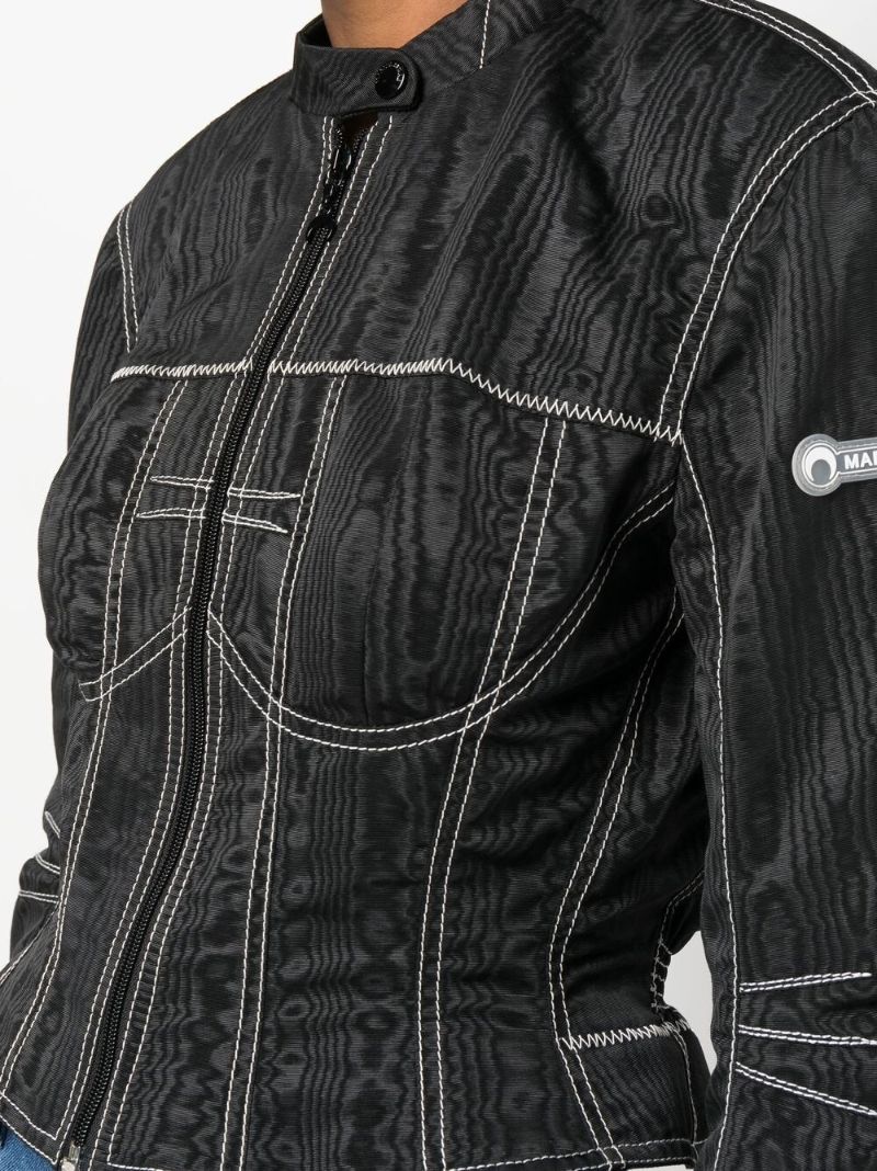 Black Topstitched MoirÃ_x0083_© Jacket