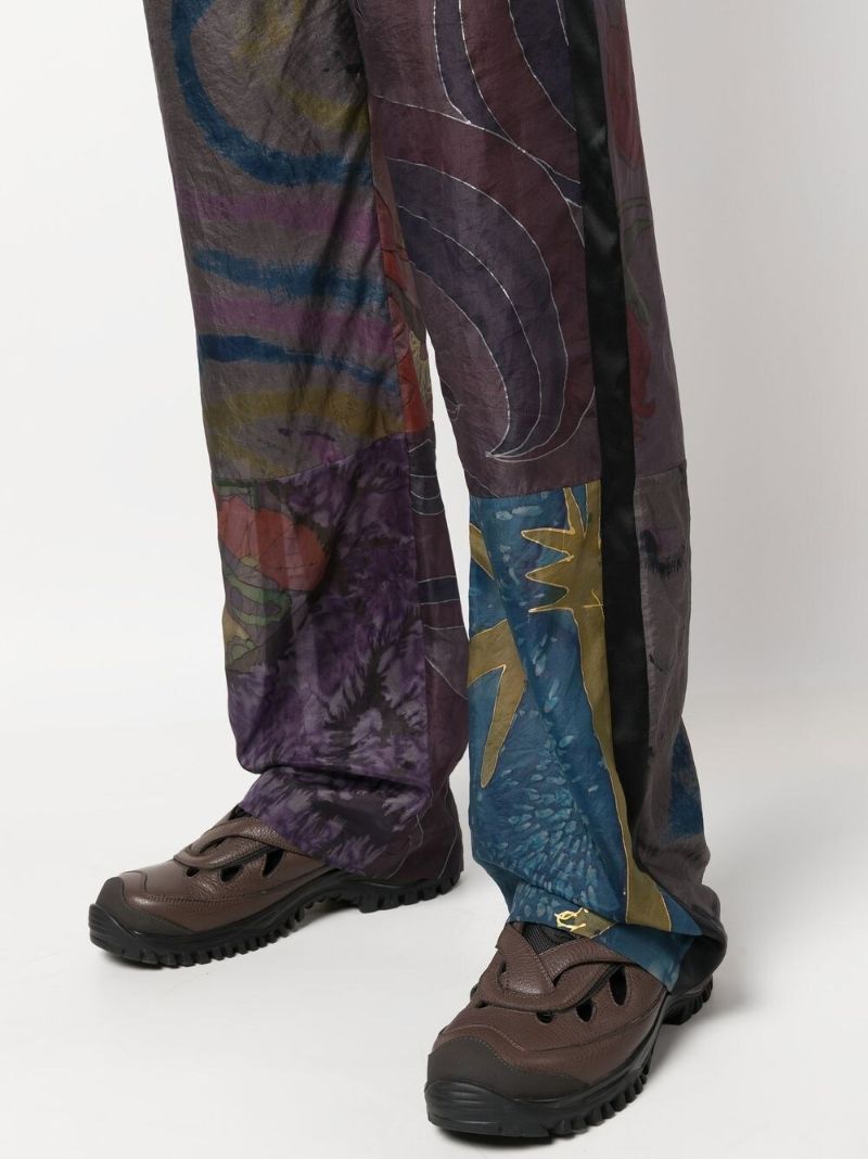 Multicolour Patchwork Wide-legged Silk Trousers