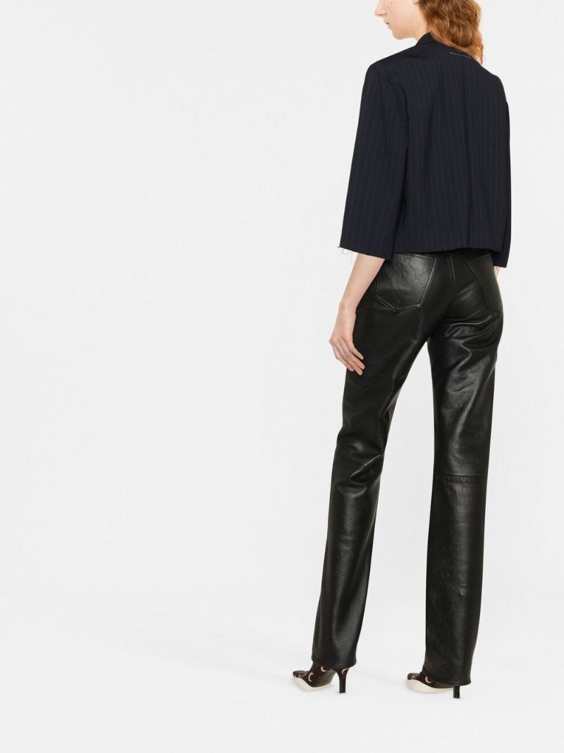 Black Embossed Logo Leather Trousers