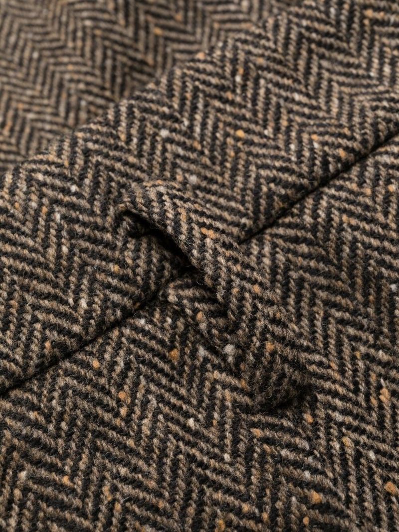 Brown Herringbone Tailored Wool Trousers