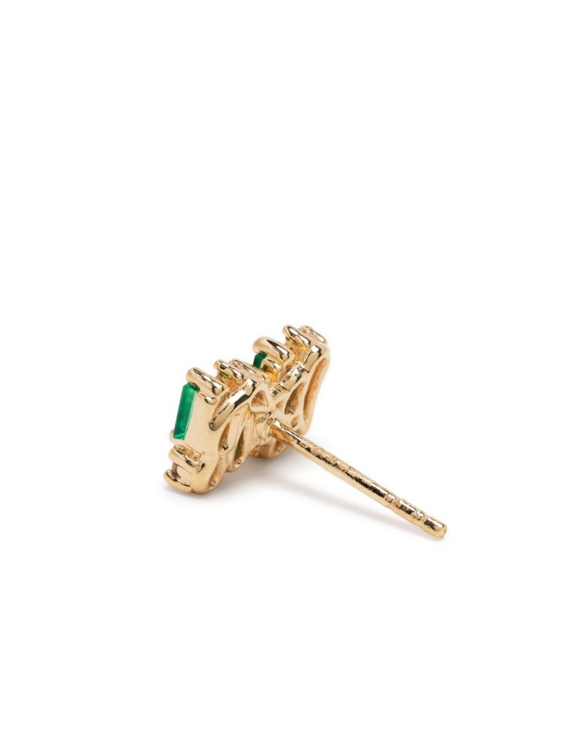 18k Yellow Gold Shimmer Emerald and Diamond Stud Earrings