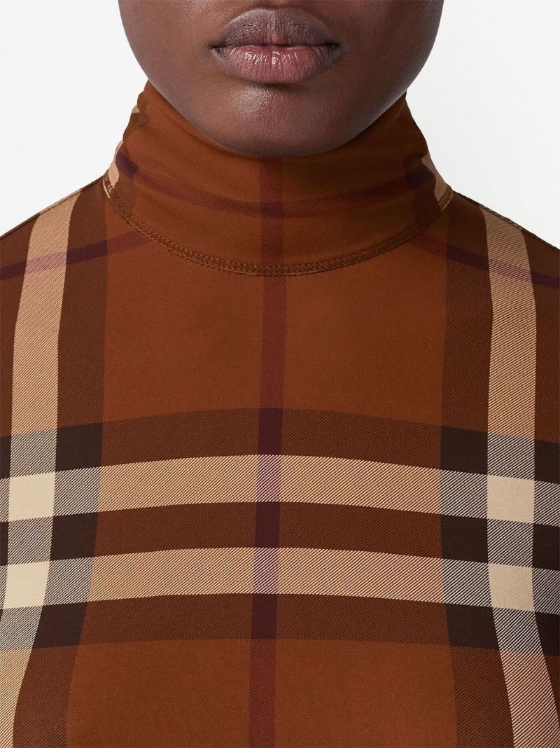 Brown Check Print Jersey Mini Dress