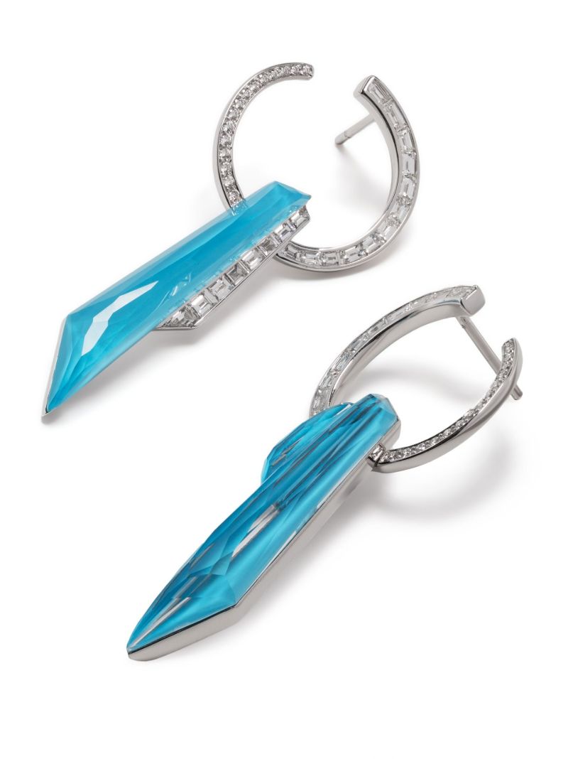 18k White Gold Shard Turquoise and Diamond Drop Earrings