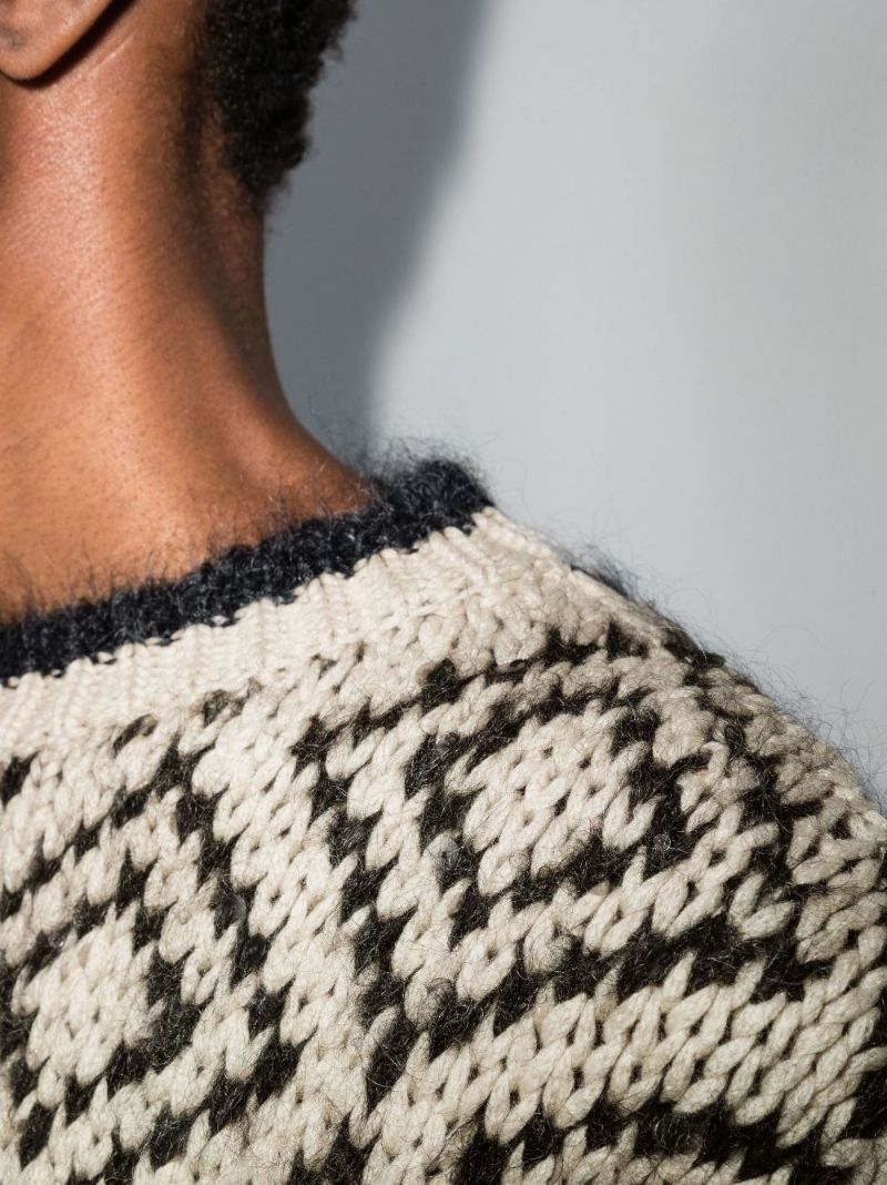 Black Geometric Intarsia Knit Sweater