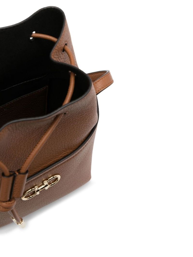 Brown Drawstring Bucket Leather Shoulder Bag