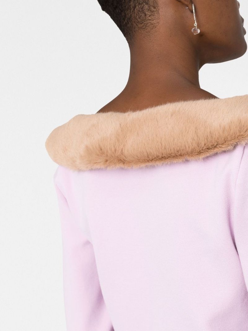 Purple Faux Fur Collar Cardigan