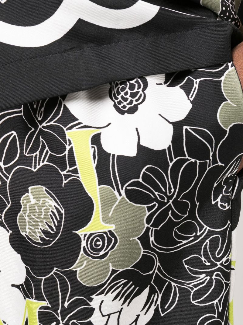 Black Floral Print Silk Shorts