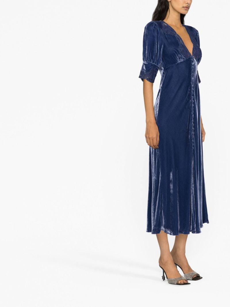 Blue Simone Lace-trim Velvet Dress