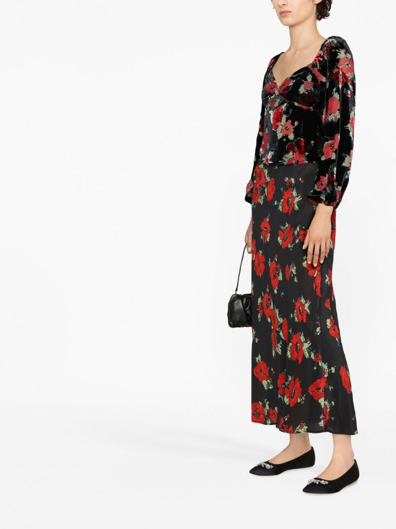 Black Kelly Floral Print Midi Skirt