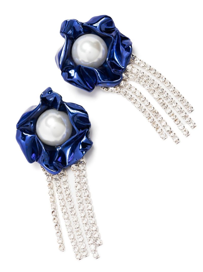 Blue Titania Pearl Crystal Drop Earrings