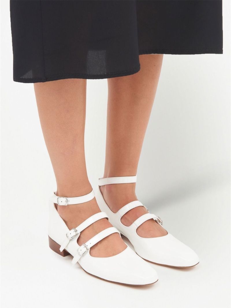 White Barbs Patent Leather Ballerina Shoes