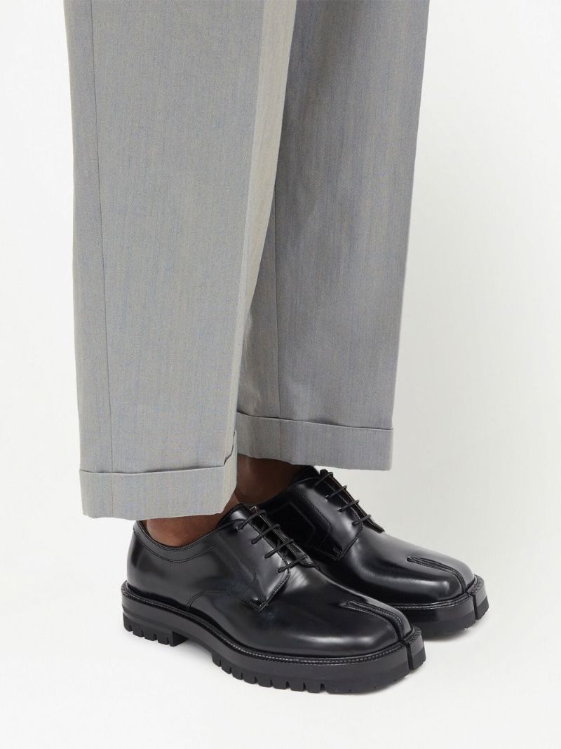 Black Tabi Leather Lace-up Shoes