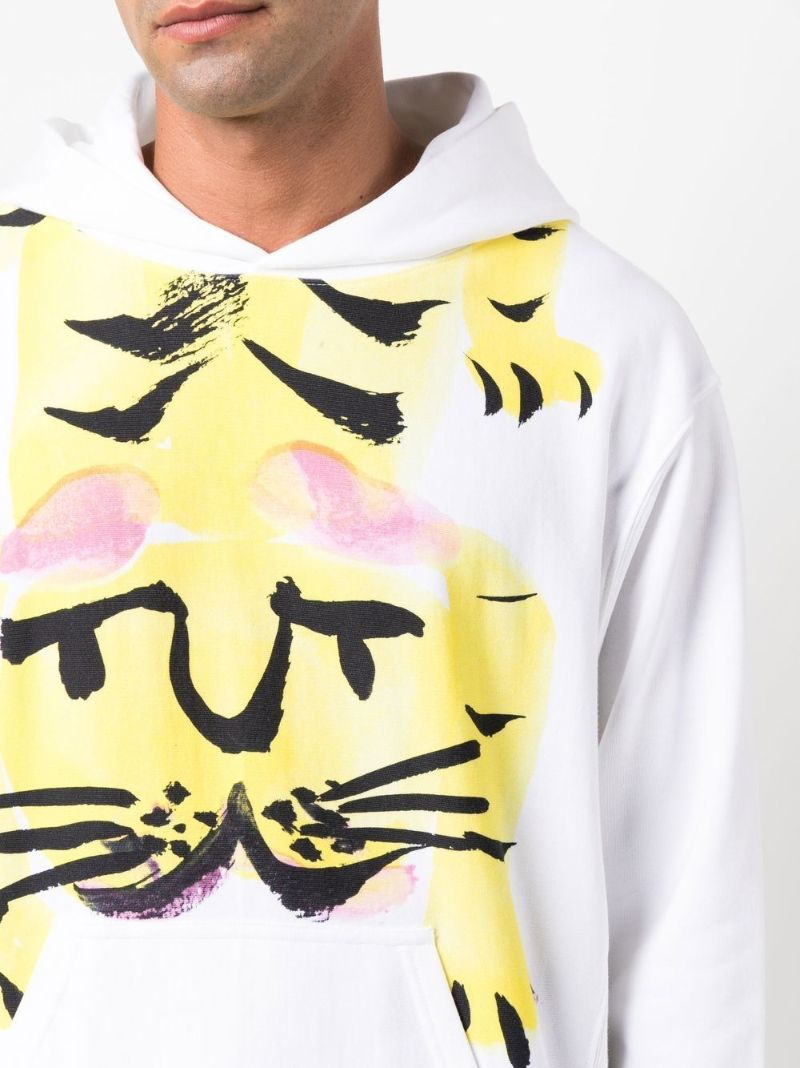 White Akae Bowing Tiger Print Hoodie