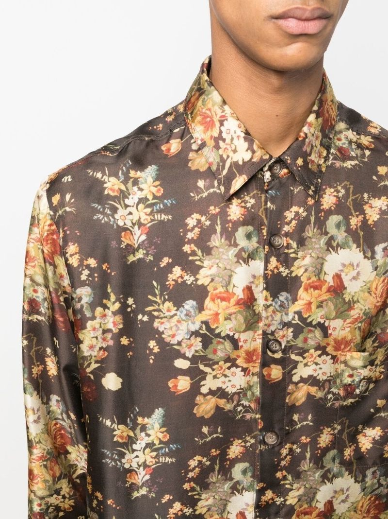 Brown Floral Print Silk Shirt