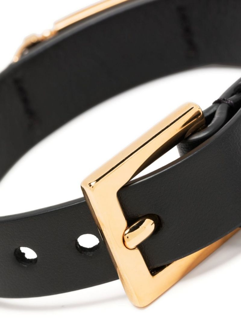 Black Greca Charm Leather Bracelet