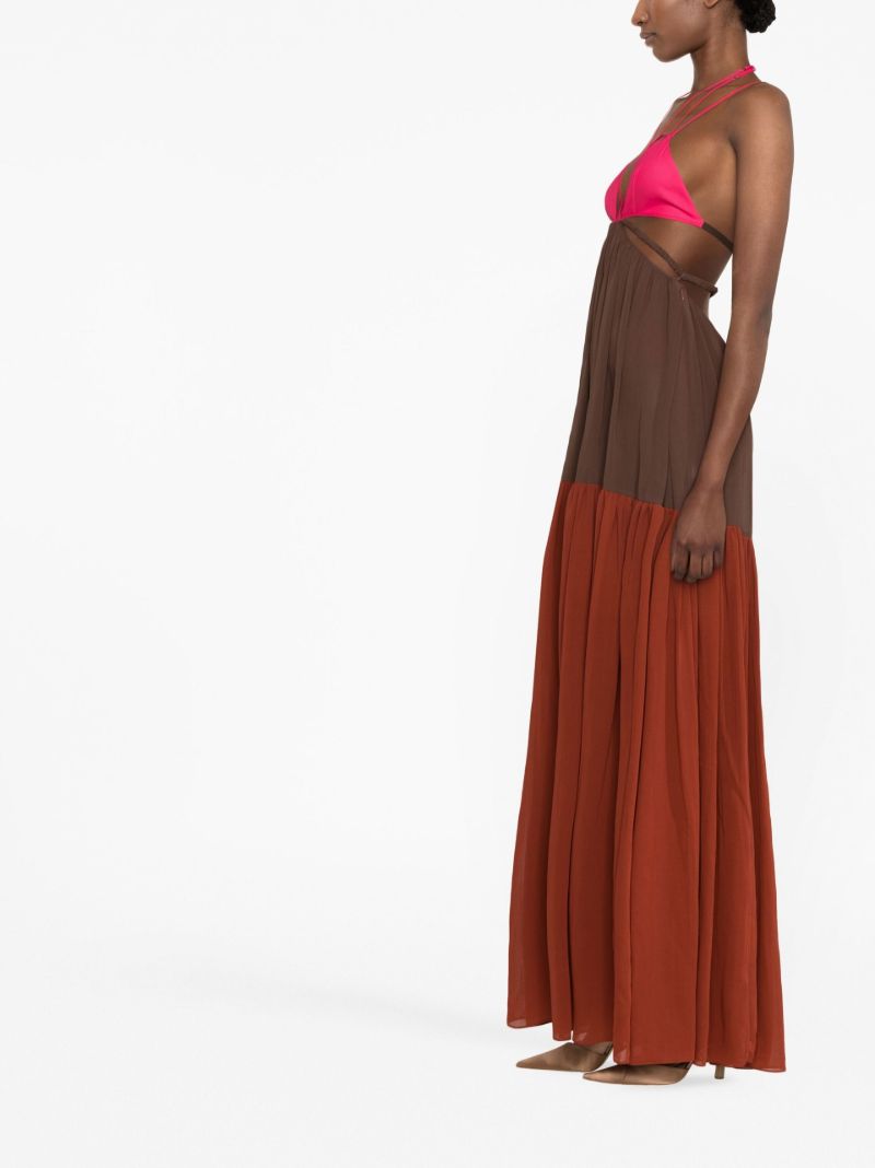 Brown Strappy Panelled Maxi Dress